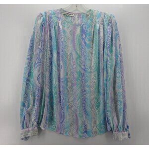 VINTAGE Eva Laurel Top 12 Blouse Paisley Striped Button Up Boho 90s
